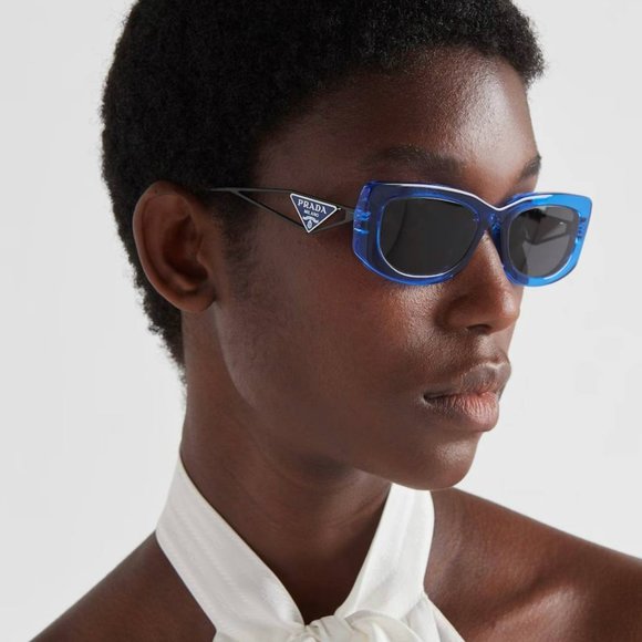 NEW Prada PR14YS 18M5S0 Crystal Electric Blue Grey Rectangle Unisex Sunglasses - Picture 10 of 11